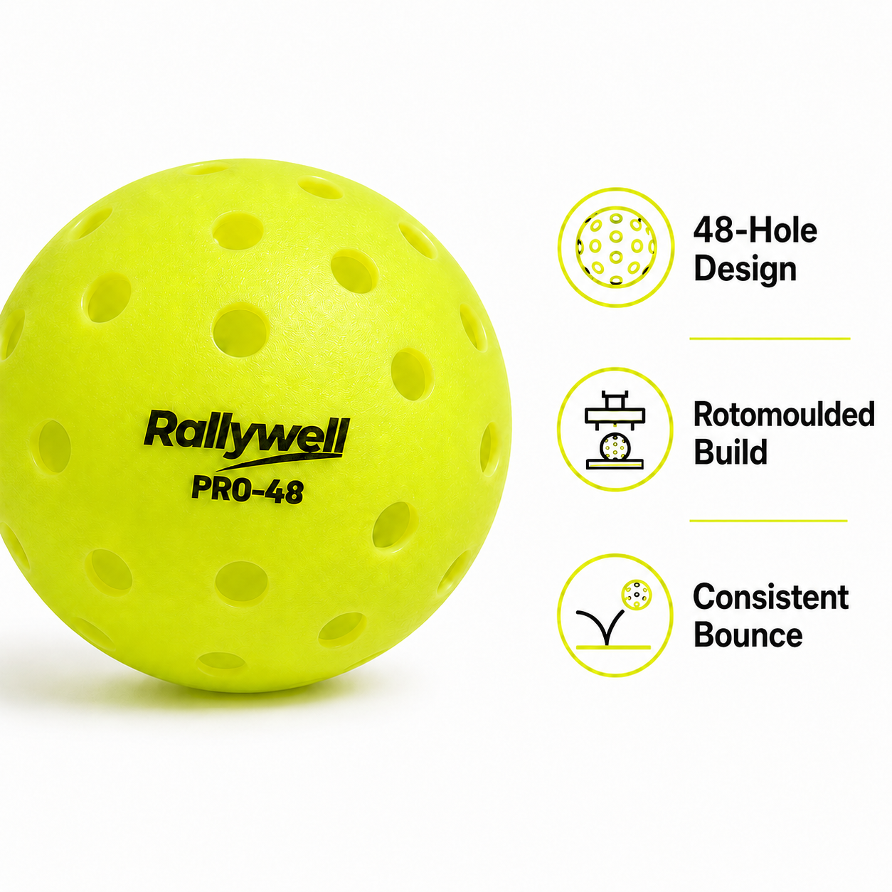 RallyWell 48-Hole Rotomoulded Competition Pickleball Balls