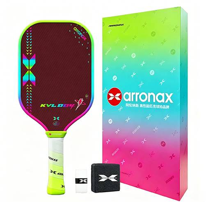 Arronax KVL004 Gen4 Kevlar pickleball paddle in Red/Green Gradient with free accessories