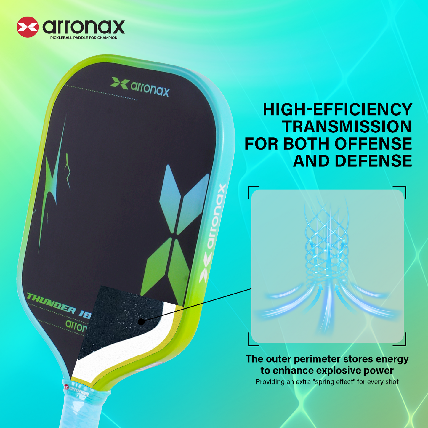 Arronax Thunder10 16mm pickleball paddle product detail image