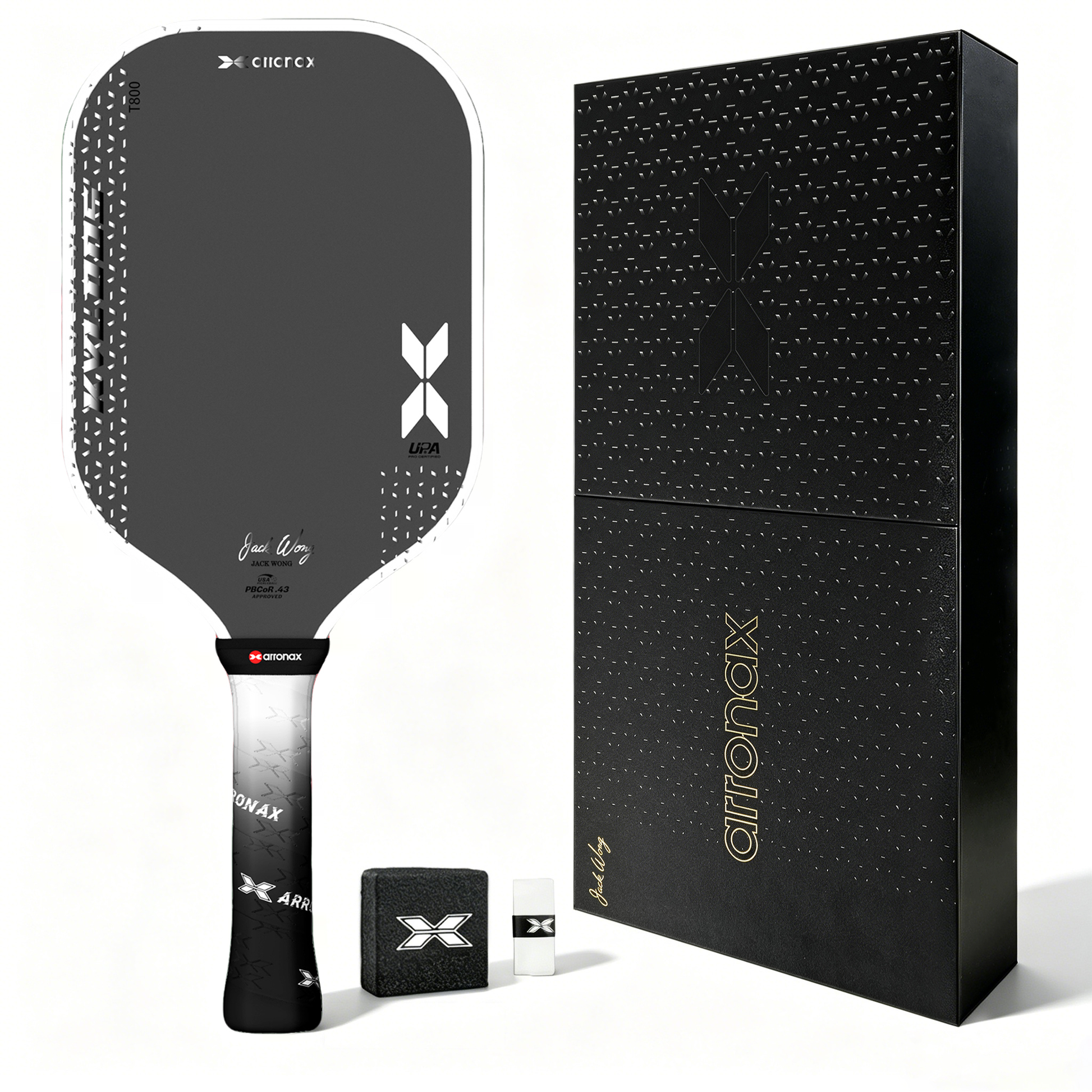 Arronax KVL005 Black/White T800 carbon fibre pickleball paddle with presentation box