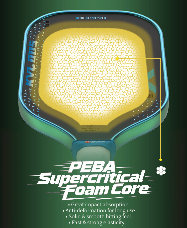 Arronax KVL005 pickleball paddle PEBA supercritical foam core detail