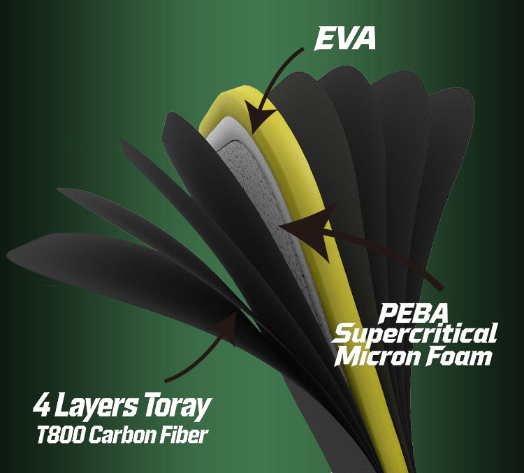 Arronax KVL005 paddle layer structure with T800 carbon fibre and PEBA foam core