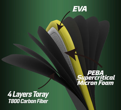 Arronax KVL005 paddle layer structure with T800 carbon fibre and PEBA foam core