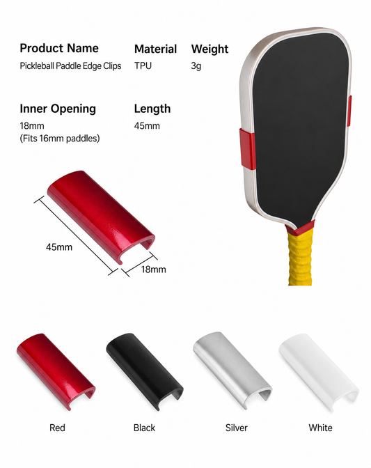 RallyWell pickleball paddle edge clips 2 pack in red black silver and white