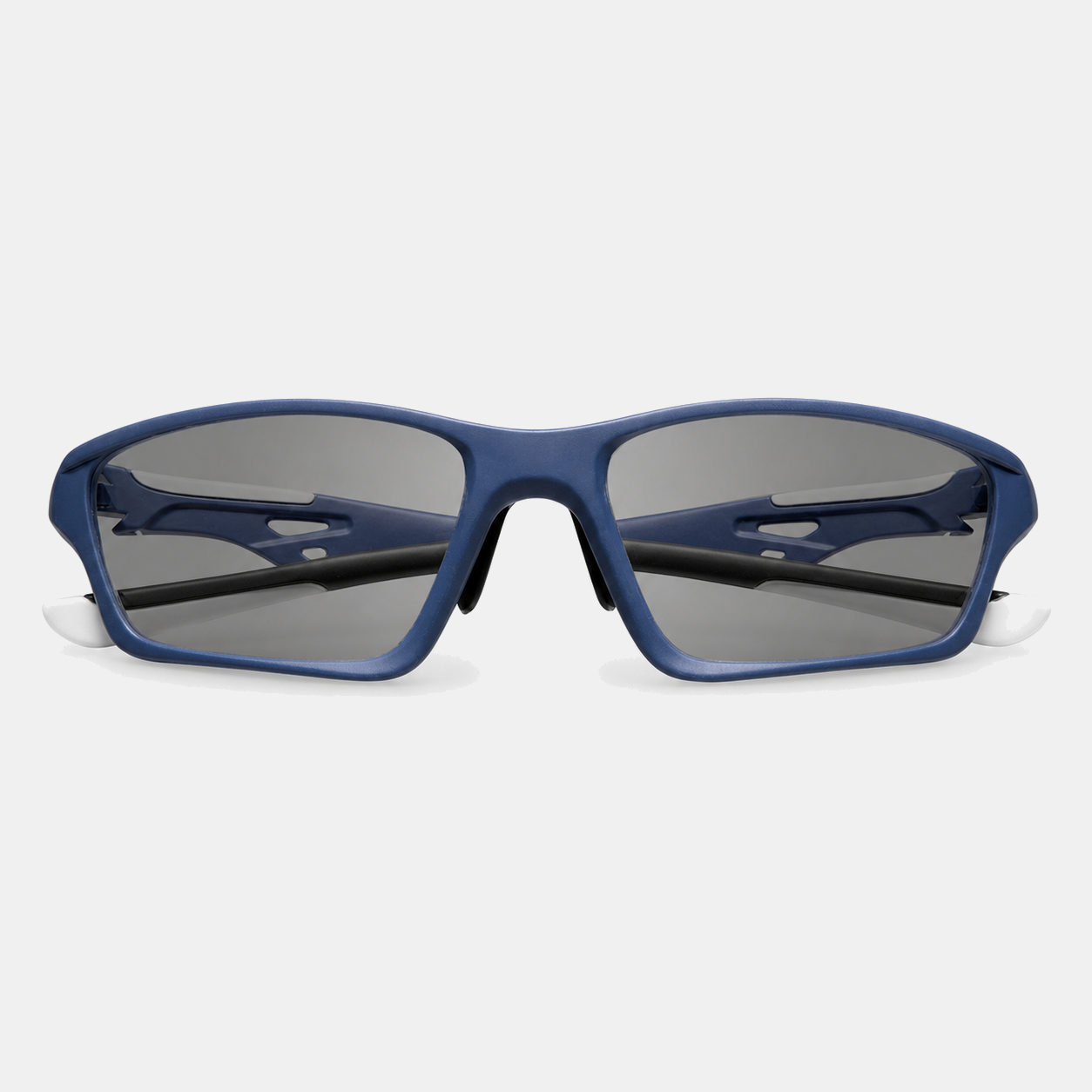 RallyWell blue photochromic sports glasses on white background