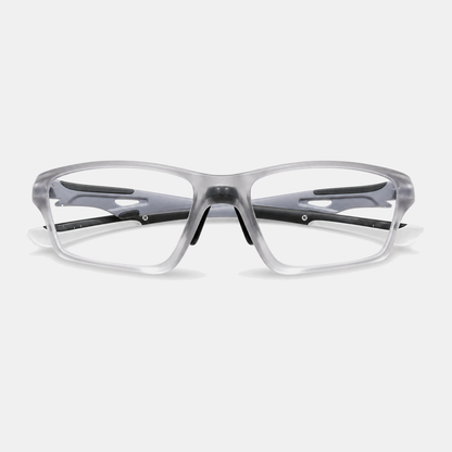RallyWell grey photochromic sports glasses with clear lenses on white background