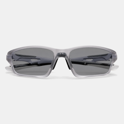 RallyWell grey photochromic sports glasses on white background