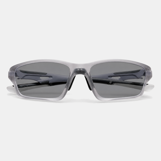 RallyWell grey photochromic sports glasses on white background